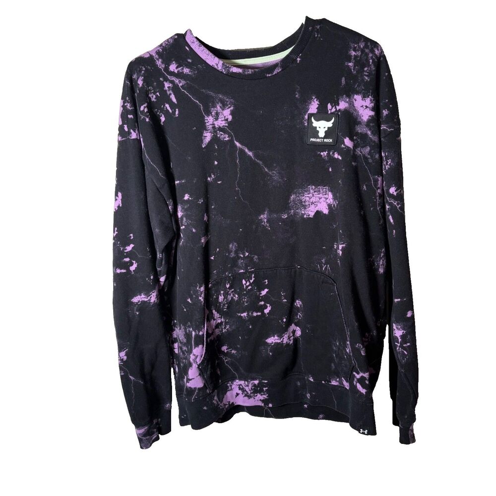 Under Armour Sweatshirt Men's Medium Black Purple Crew Terry Project Rock